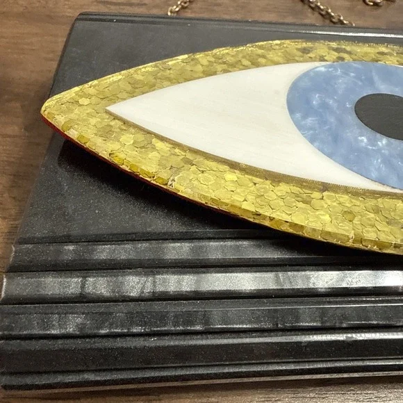 KURT GEIGER LONDON EVIL EYE PARTY ENVELOPE CLUTCH ACRYLIC METALLIC - Picture 3 of 12